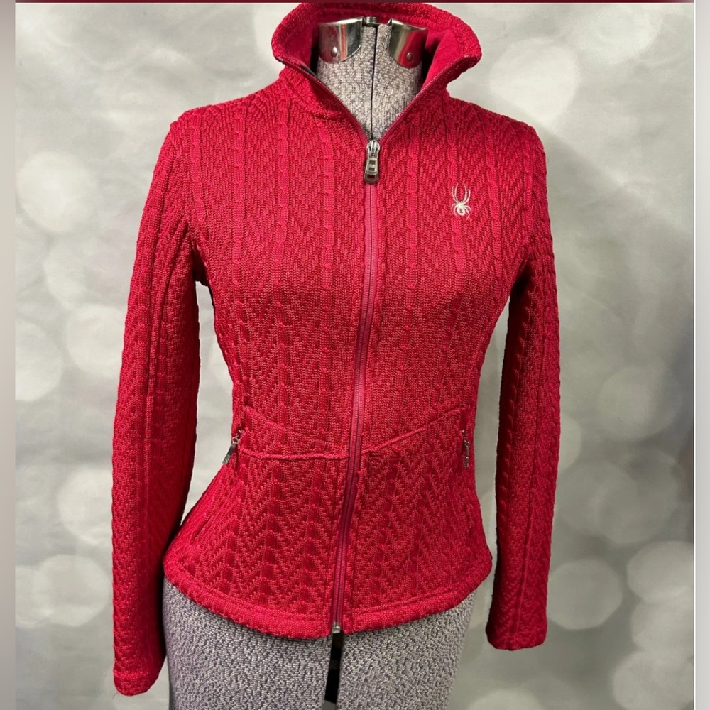Spyder Hot Red Pink Cable Knit Jacket
